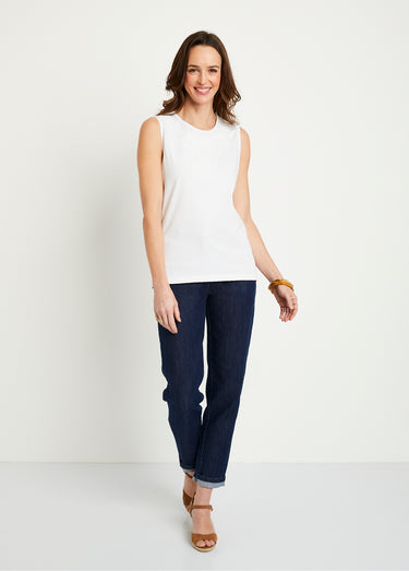 Débardeur uni court brodé sequins Blanc