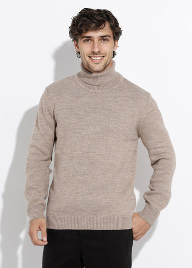 Pull col roulé chaud en laine majoritaire Beige