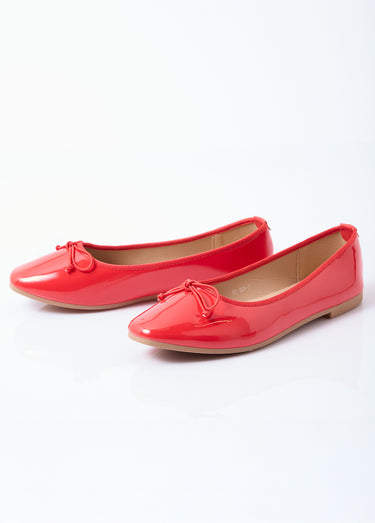 Ballerines vernies plates, petit noeud Vernis Rouge