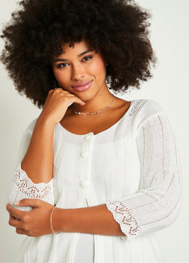 Cardigan boutonnée long ajouré Blanc