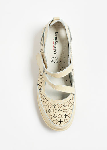 Ballerines cuir à scratch semelle confort Beige