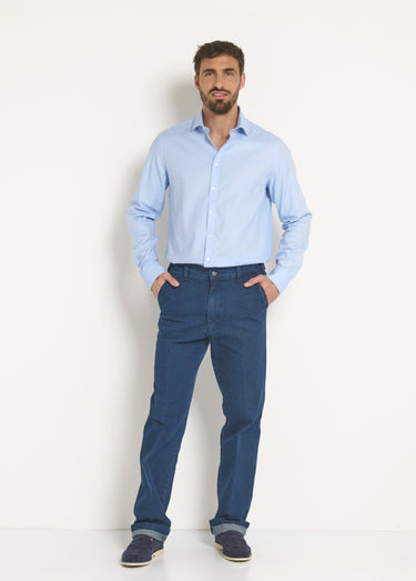 Chemise coton chic col semi italien Bleu Ciel