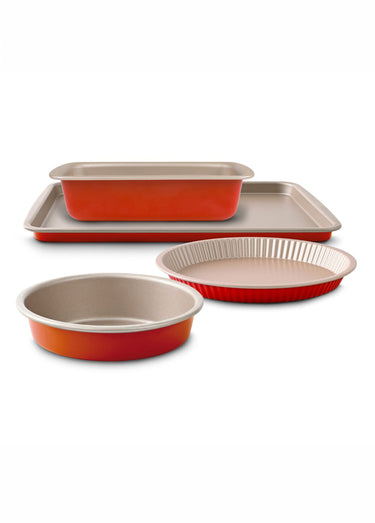 Set 4 pièces alu Moule à manqué + Moule à tarte + Plaque + Moule à cake Champagne / Terracotta