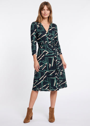 Robe cache-coeur courte imprimé graphique Noir/Vert