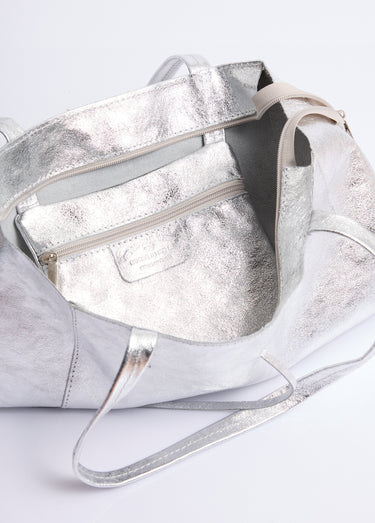 Sac shopping en cuir véritable Argente