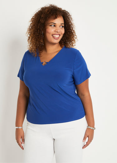 T-shirt manches courtes uni ou imprimé Uni Bleu