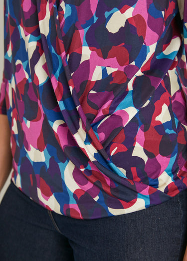 T-shirt blousant cache-coeur manches 3/4 Rose / Bleu