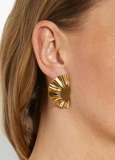 Boucles d'oreilles inox, demi éventail Dore