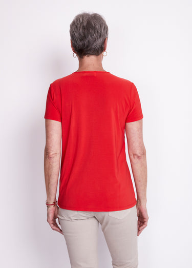 Tee-shirt maille extensible encolure fantaisie Rouge