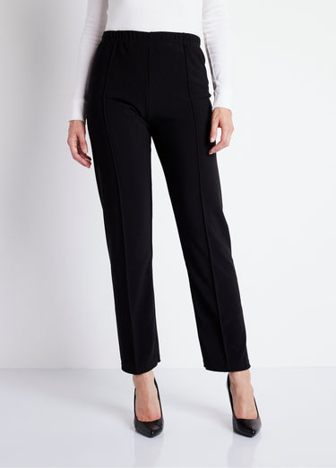 Pantalon droit taille élastiquée maille côtelée Noir