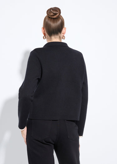 Veste courte jacquard uni col tailleur Noir