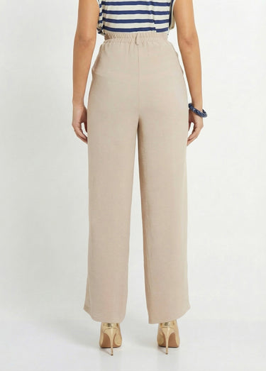Pantalon large à pinces taille élastiquée Sable