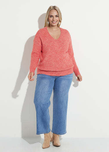 Pull col V fin et chaud avec laine Corail