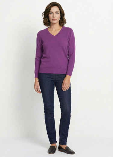 Pull doux col V manches longues Violet