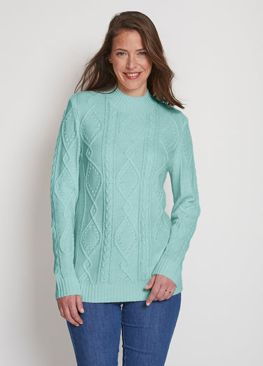 Pull chaud court col montant torsades Vert