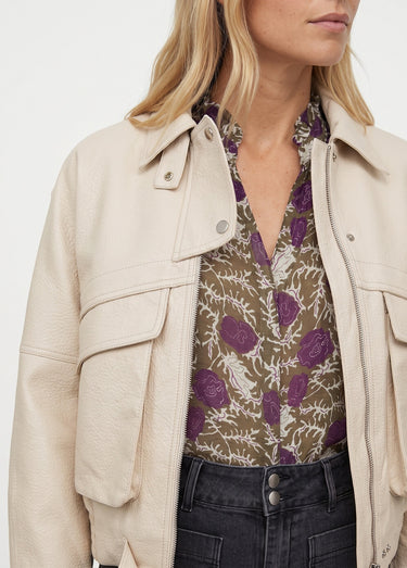 Blouson simili cuir, taille élastiquée Ecru