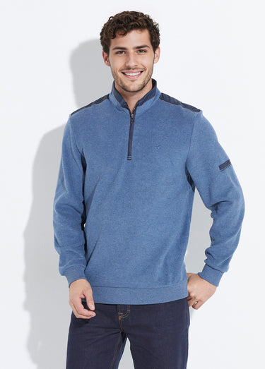 Pull avec col zippé et détails bimatière Bleu