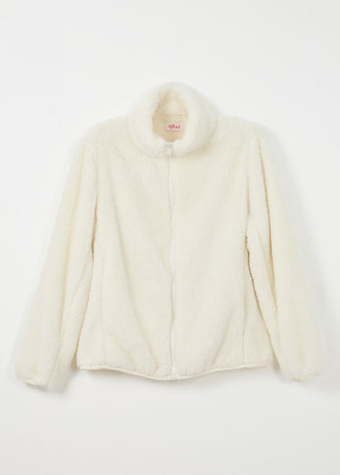 Veste fausse fourrure col montant manches longues Ecru