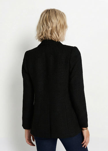 Veste droite boutonnée tissu natté col tailleur Noir