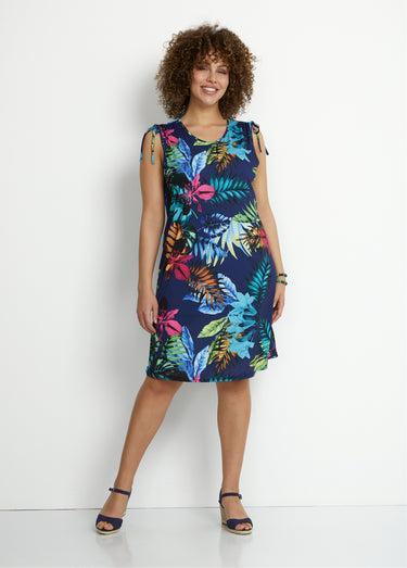 Robe débardeur courte imprimé tropical Fond Marine