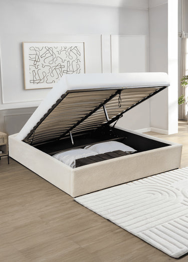 Lit coffre avec sommier, velours cotelé Beige