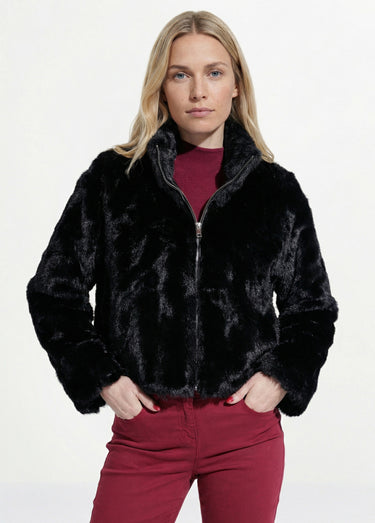 Blouson col montant en fausse fourrure Noir