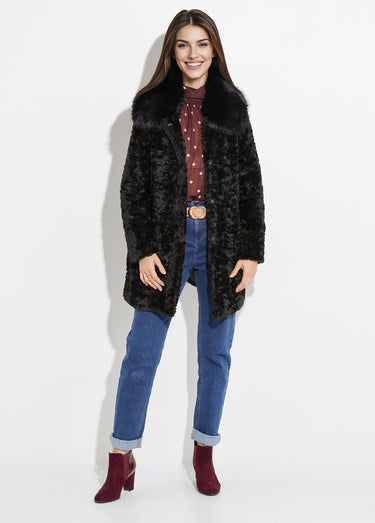 Manteau long chic en fausse fourrure Noir