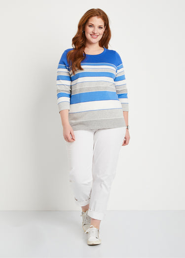 Pull maille jacquard fantaisie Raye Bleu
