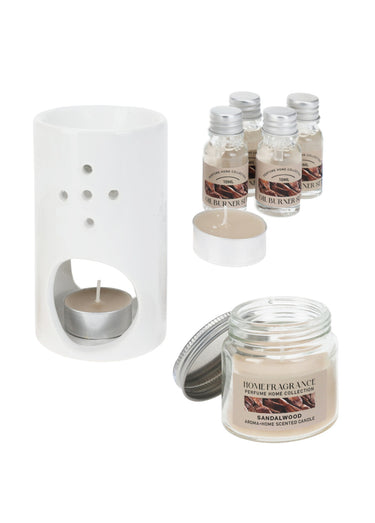 Set brûle parfum + 4 huiles essentielles Blanc