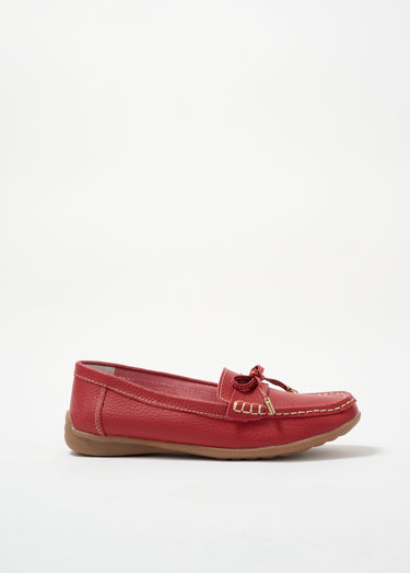 Mocassins confortables plats en cuir Rouge
