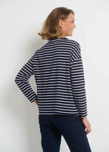 T-shirt rayures avec encolure strass Marine Raye