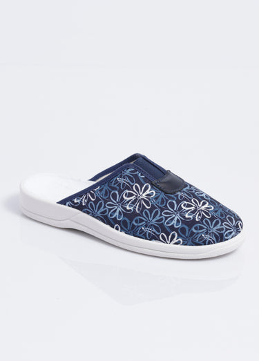 Chaussons mules grande largeur élastiqués Marine
