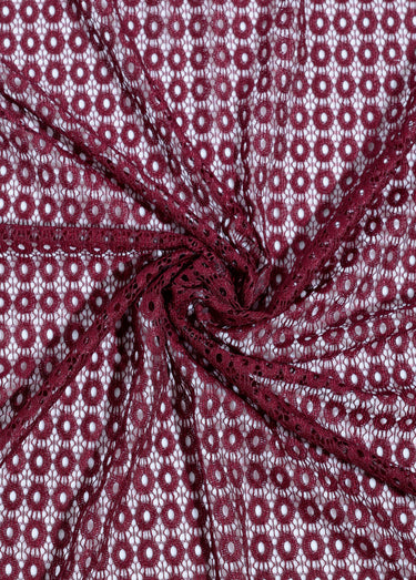 Coupon tissu habillement, guipure ovale Bordeaux