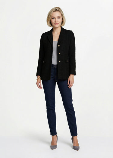 Veste droite boutonnée tissu natté col tailleur Noir