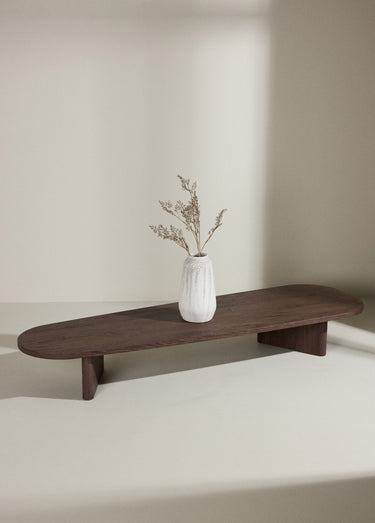 Table basse bois foncé, forme organique Moka