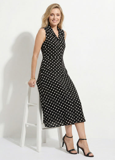 Robe-chemisier longue à pois sans manches Noir / Blanc