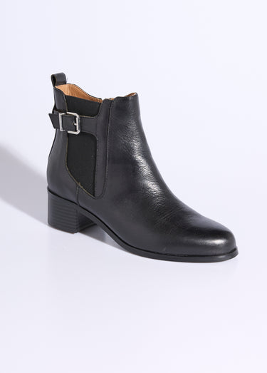 Boots cavalières avec talon, en cuir Noir