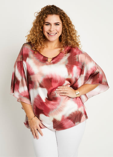 Tunique longue ample imprimé tie & dye Rose/Ecru