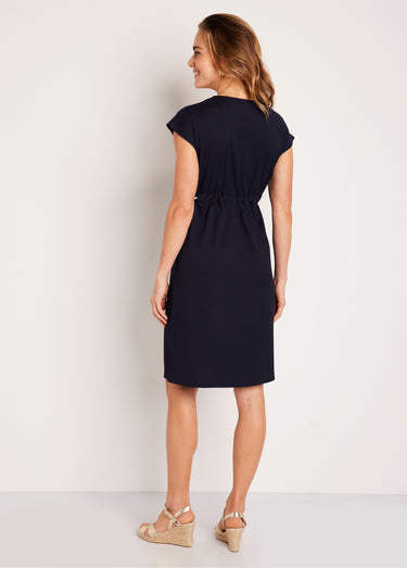 Robe courte boutonnée maille unie Marine