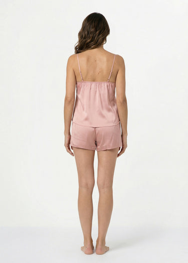 Pyjama short en satin et dentelle Rose