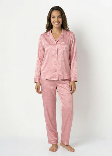 Pyjama long satin avec coeurs imprimés Rose