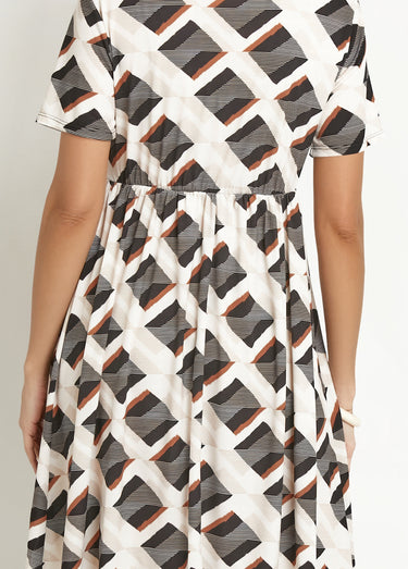 Robe cache-cœur motifs géométriques Beige/Noir