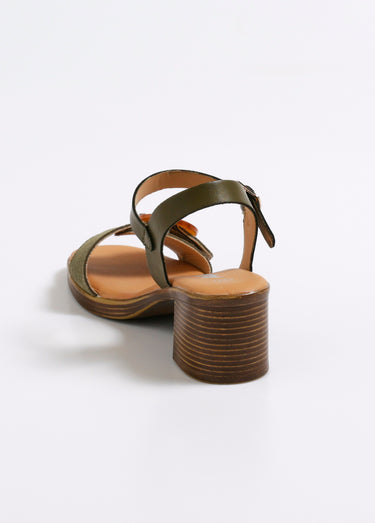 Sandales à boucle en suédine à talon Kaki