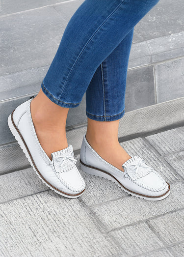 Mocassins femme en cuir véritable Blanc