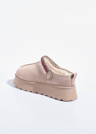 Mules compensées fourrées patte fantaisie Beige