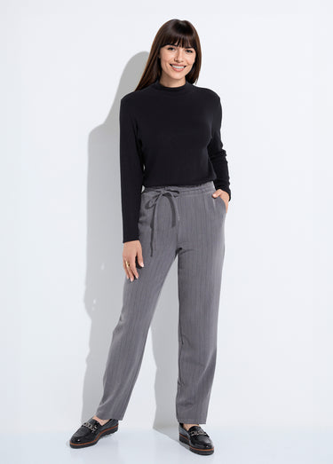 Pantalon droit lien à la taille 3/4 élastiquée Gris/Noir