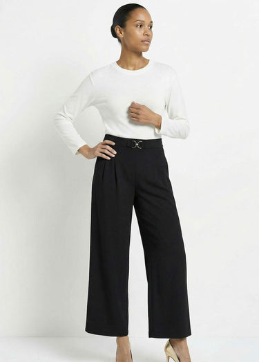 Pantalon large maille détail chic métal Noir