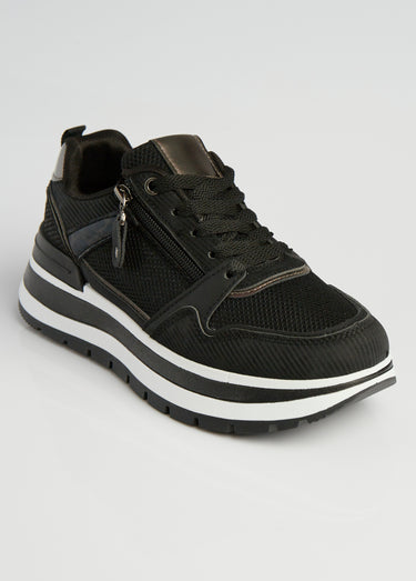 Sneakers compensées en mesh type joggers Noir