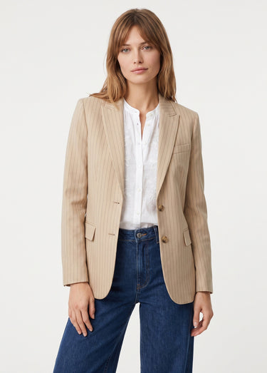 Veste col tailleur avec rayures tennis Beige rayé