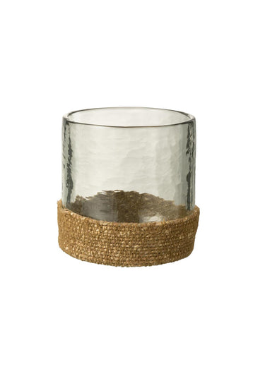 Vase en verre irrégulier et base jute Vert